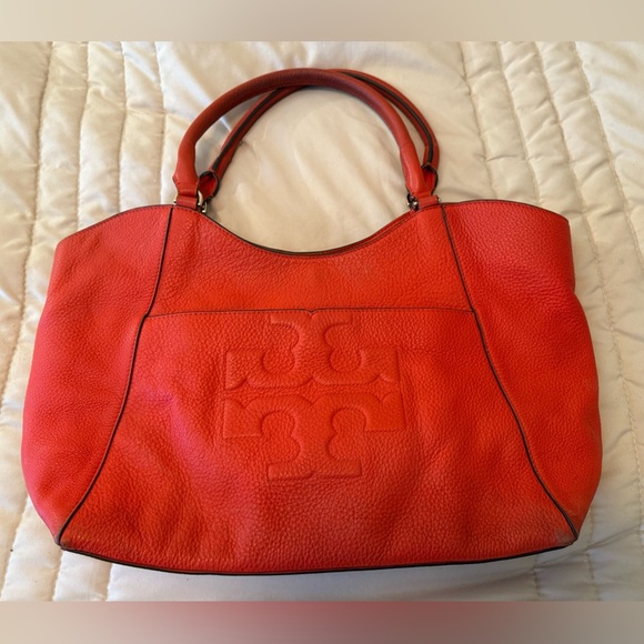 Tory Burch Handbags - Tory Burch Red/Orange Shoulder Bag with Embossed Logo